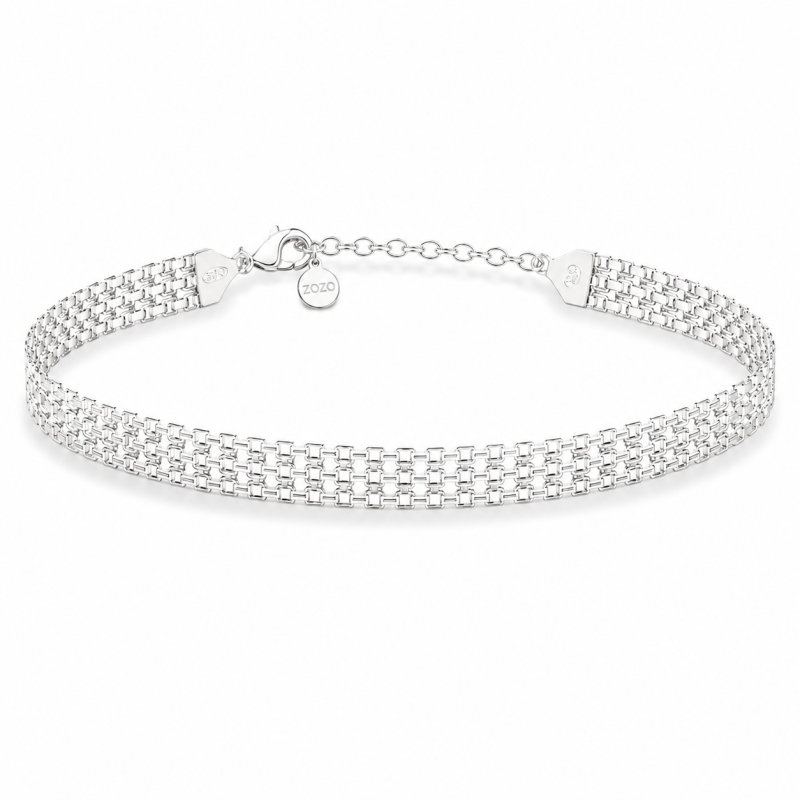 Choker srebrny na łańcuszku z taśmy - MILAGROS