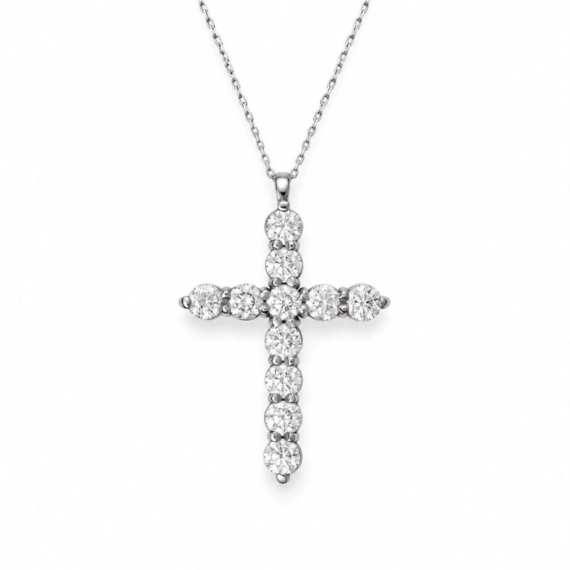 Łańcuszek z diamentami LAB - EVA CROSS LARGE (białe złoto)